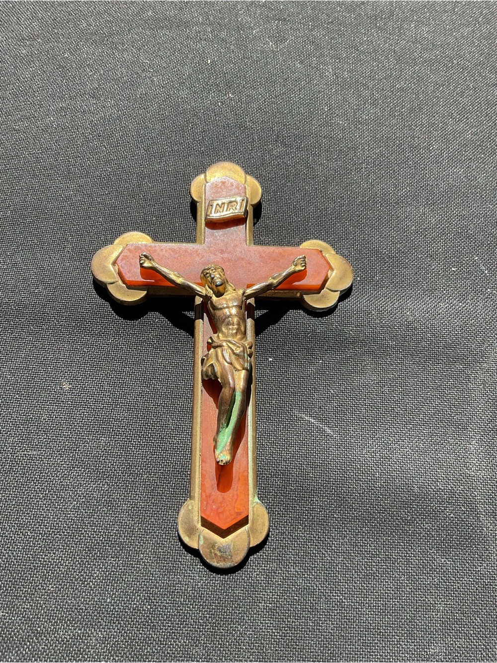 Vintage solid Brass & Bakelite Crucifix Wall Cross 6”tall 1940’s